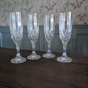 Vintage 4 Cristal d'Arques Durand Bretagne Crystal Champagne Flutes Diamond Cut